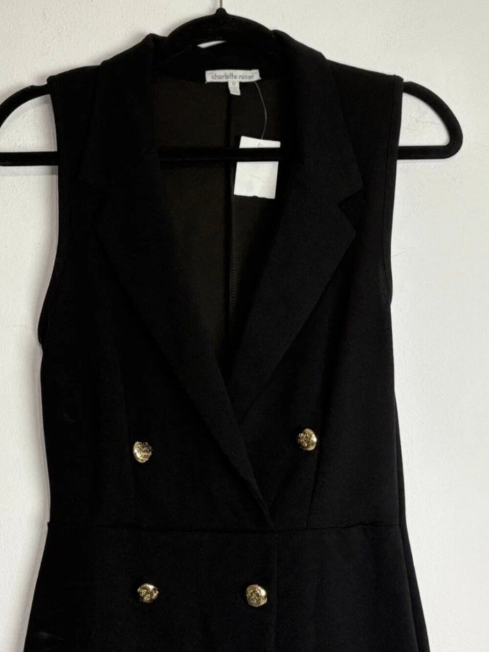 NWT Charlotte Russe Black Sleeveless Blazer Dress Gold Button Front Small - Picture 5 of 8